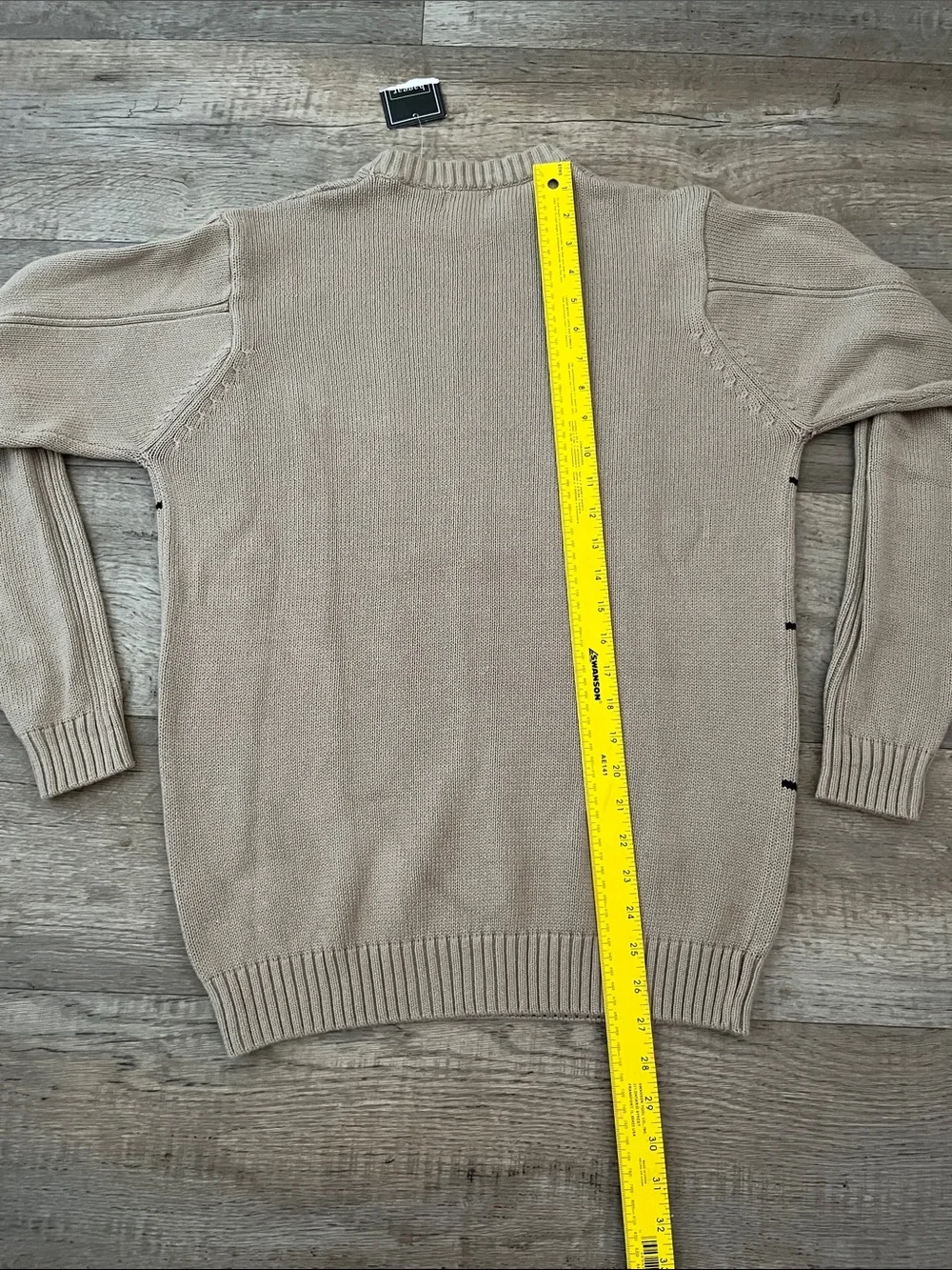 Vintage Haggar Beige Crewneck Cable-Knit Windowpane Sweater 100% Cotton Size M